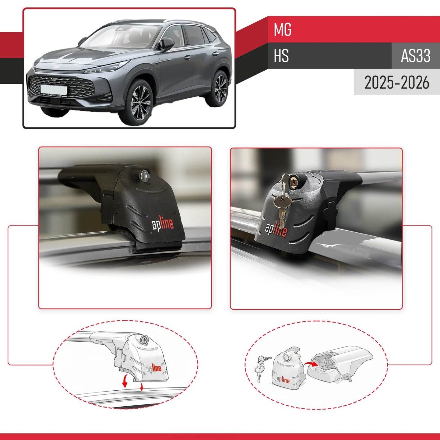 Compatible with MG HS 2025-2026 ACE-2 Car Roof Rack Cross Bar Grey Aluminium 2 Bars
