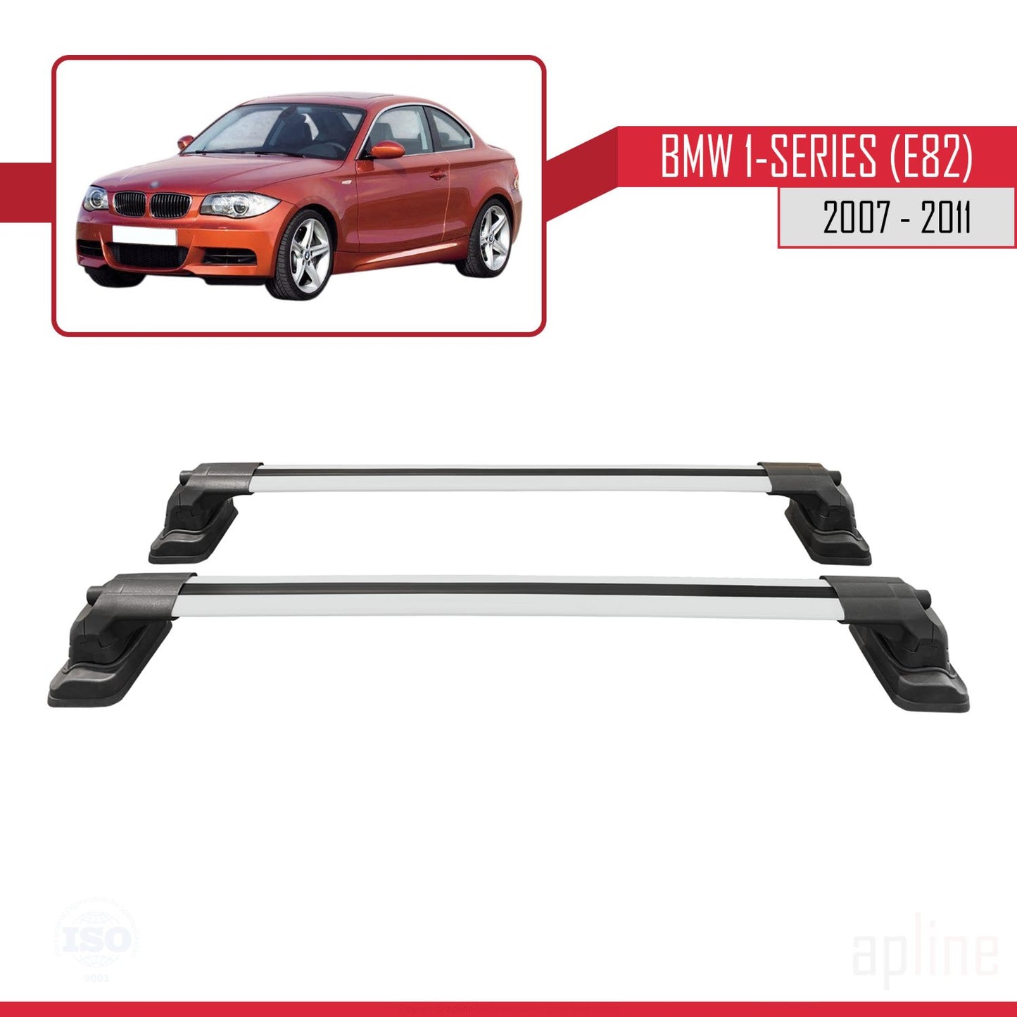 Compatible avec BMW Série 1 (E82) 2007-2013 ACE-3 Barres de Toit Railing Porte-Bagages de Voiture Gris Aluminium 2 Barres