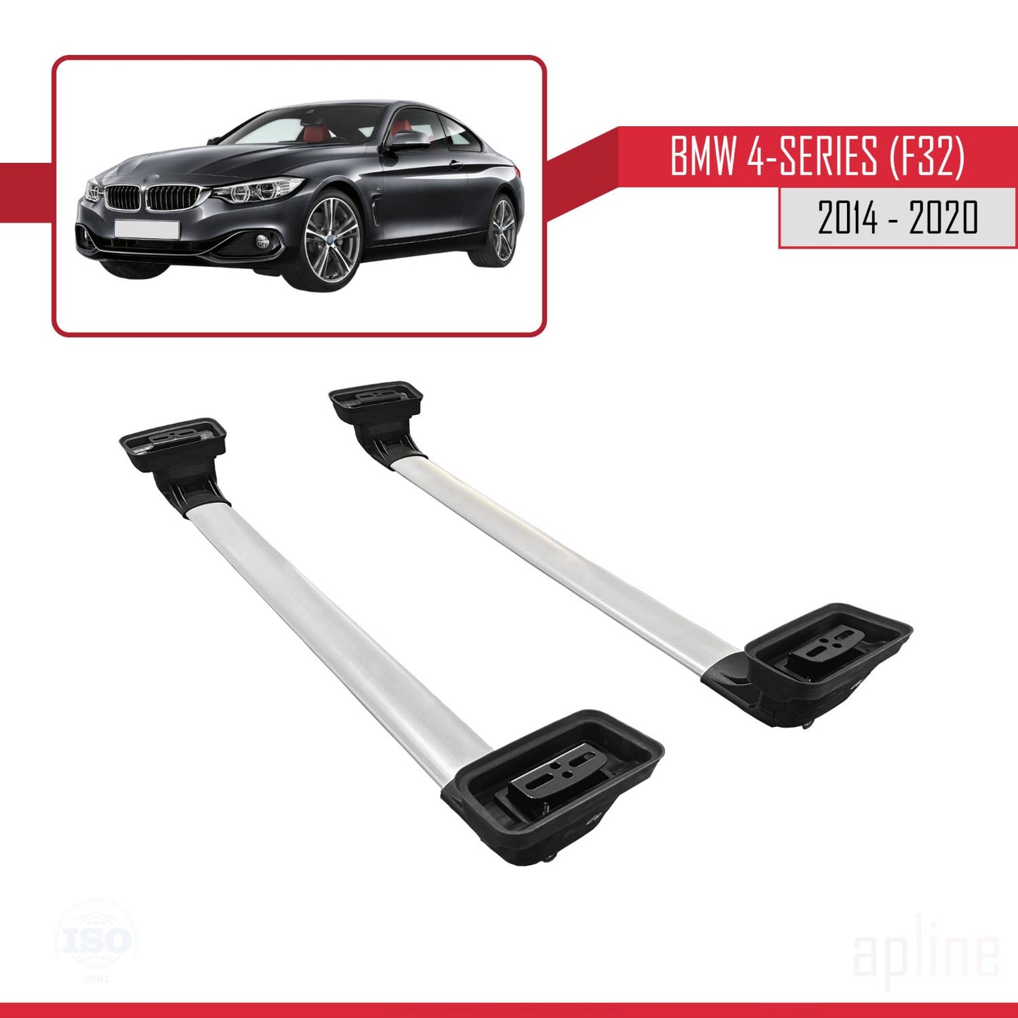 Compatible avec BMW Série 4 (F32) 2014-2020 ACE-3 Barres de Toit Railing Porte-Bagages de Voiture Gris Aluminium 2 Barres