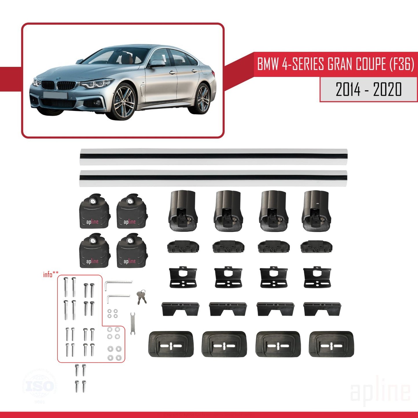 Compatible avec BMW Série 4 Gran Coupe (F36) 2014-2020 ACE-3 Barres de Toit Railing Porte-Bagages de Voiture Gris Aluminium 2 Barres