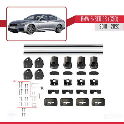 Compatible avec BMW Série 5 (G30) 2018-2025 ACE-3 Barres de Toit Railing Porte-Bagages de Voiture Gris Aluminium 2 Barres