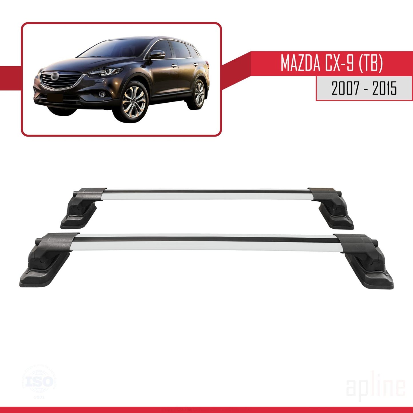 Compatible avec Mazda CX-9 (TB) 2007-2015 ACE-3 Barres de Toit Railing Porte-Bagages de Voiture Gris Aluminium 2 Barres