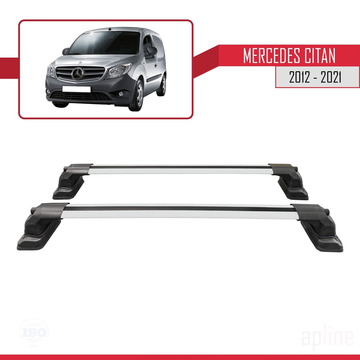 Compatible avec Mercedes Benz Citan 2012-2021 ACE-3 Barres de Toit Railing Porte-Bagages de Voiture Gris Aluminium 2 Barres