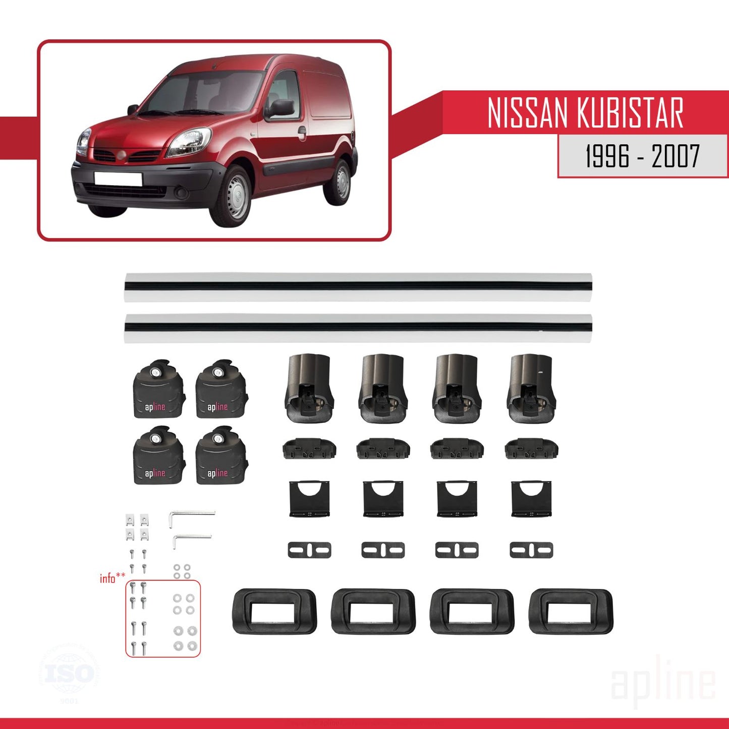 Compatible avec Nissan Kubistar 1996-2007 ACE-3 Barres de Toit Railing Porte-Bagages de Voiture Gris Aluminium 2 Barres