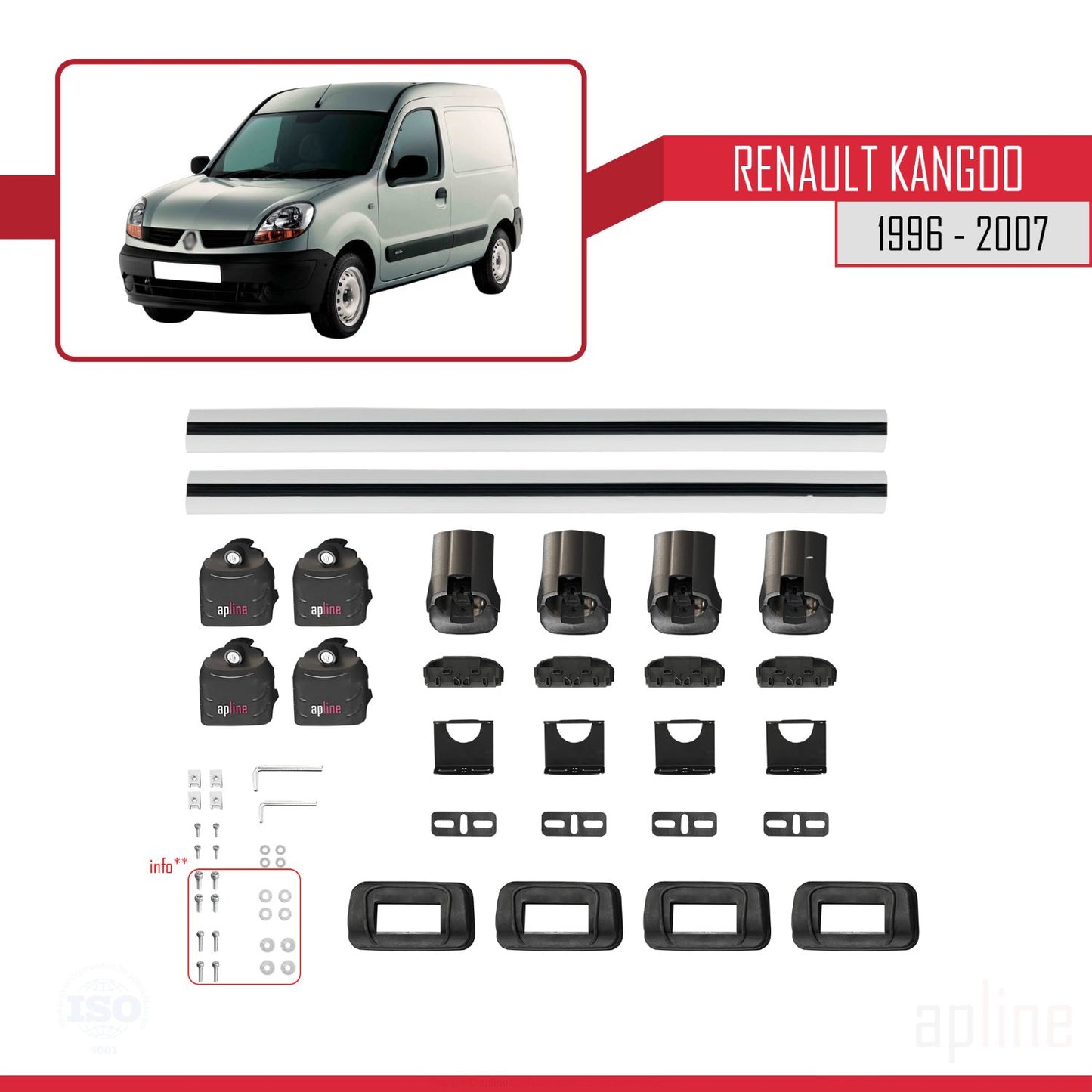 Compatible avec Renault Kangoo 1996-2007 ACE-3 Barres de Toit Railing Porte-Bagages de Voiture Gris Aluminium 2 Barres