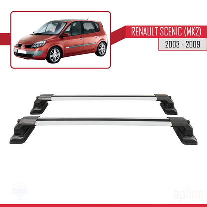 Compatible avec Renault Scenic (MK2) 2003-2009 ACE-3 Barres de Toit Railing Porte-Bagages de Voiture Gris Aluminium 2 Barres