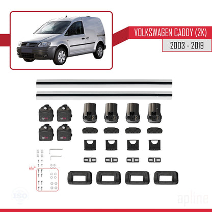 Compatible avec Volkswagen Caddy (2K) 2003-2019 ACE-3 Barres de Toit Railing Porte-Bagages de Voiture Gris Aluminium 2 Barres