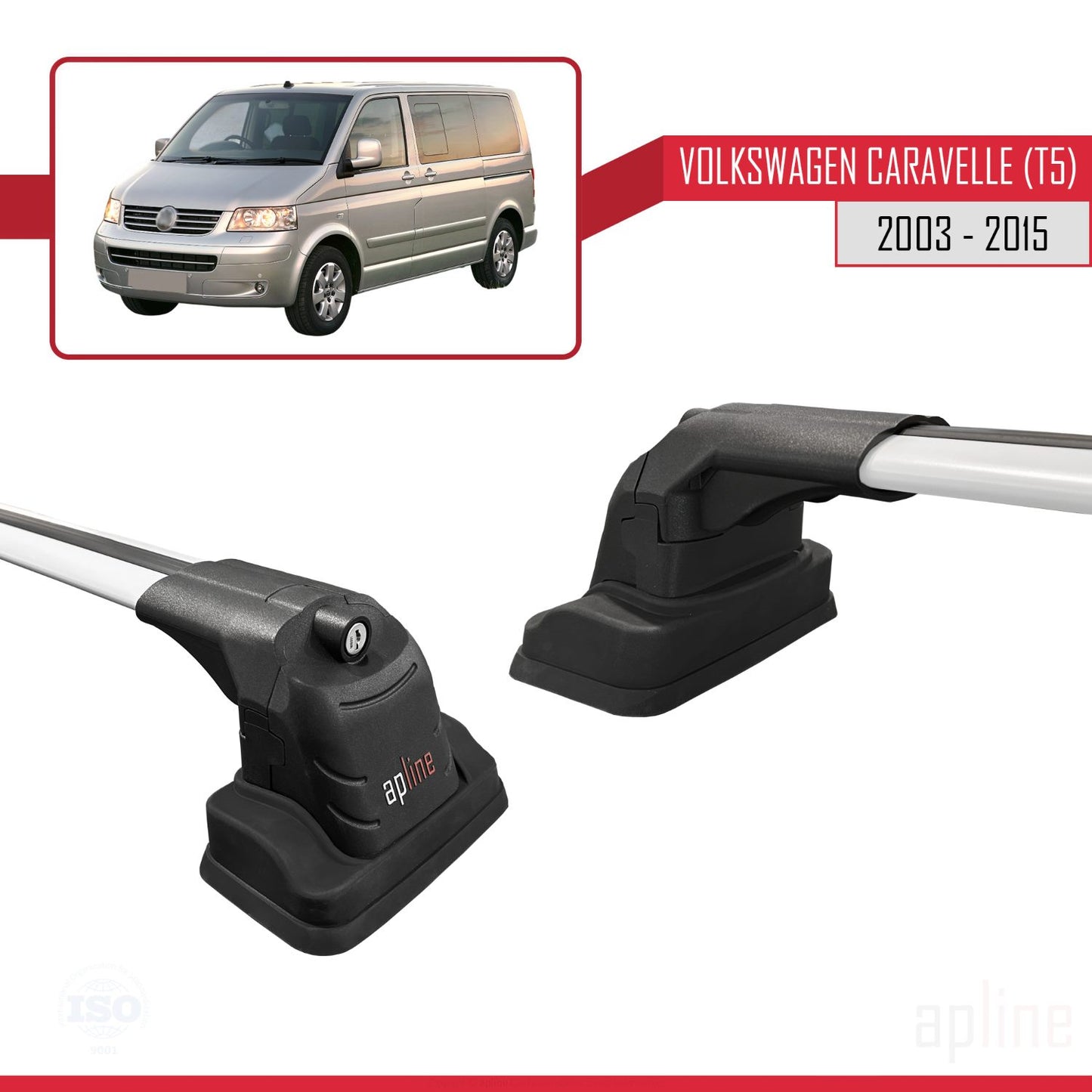 Compatible avec Volkswagen Caravelle (T5) 2003-2015 ACE-3 Barres de Toit Railing Porte-Bagages de Voiture Gris Aluminium 2 Barres