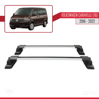 Compatible avec Volkswagen Caravelle (T6) 2016-2022 ACE-3 Barres de Toit Railing Porte-Bagages de Voiture Gris Aluminium 2 Barres