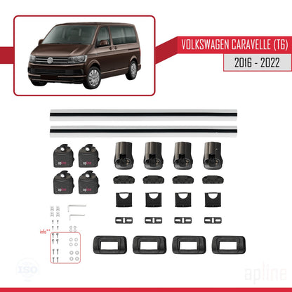 Compatible avec Volkswagen Caravelle (T6) 2016-2022 ACE-3 Barres de Toit Railing Porte-Bagages de Voiture Gris Aluminium 2 Barres