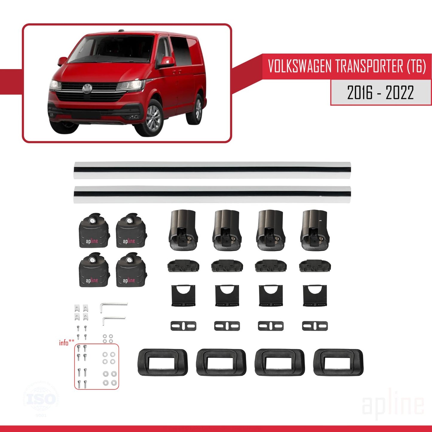 Compatible avec Volkswagen Transporter (T6) 2016-2022 ACE-3 Barres de Toit Railing Porte-Bagages de Voiture Gris Aluminium 2 Barres