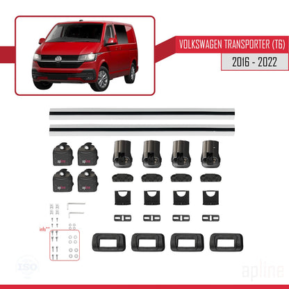 Compatible avec Volkswagen Transporter (T6) 2016-2022 ACE-3 Barres de Toit Railing Porte-Bagages de Voiture Gris Aluminium 2 Barres