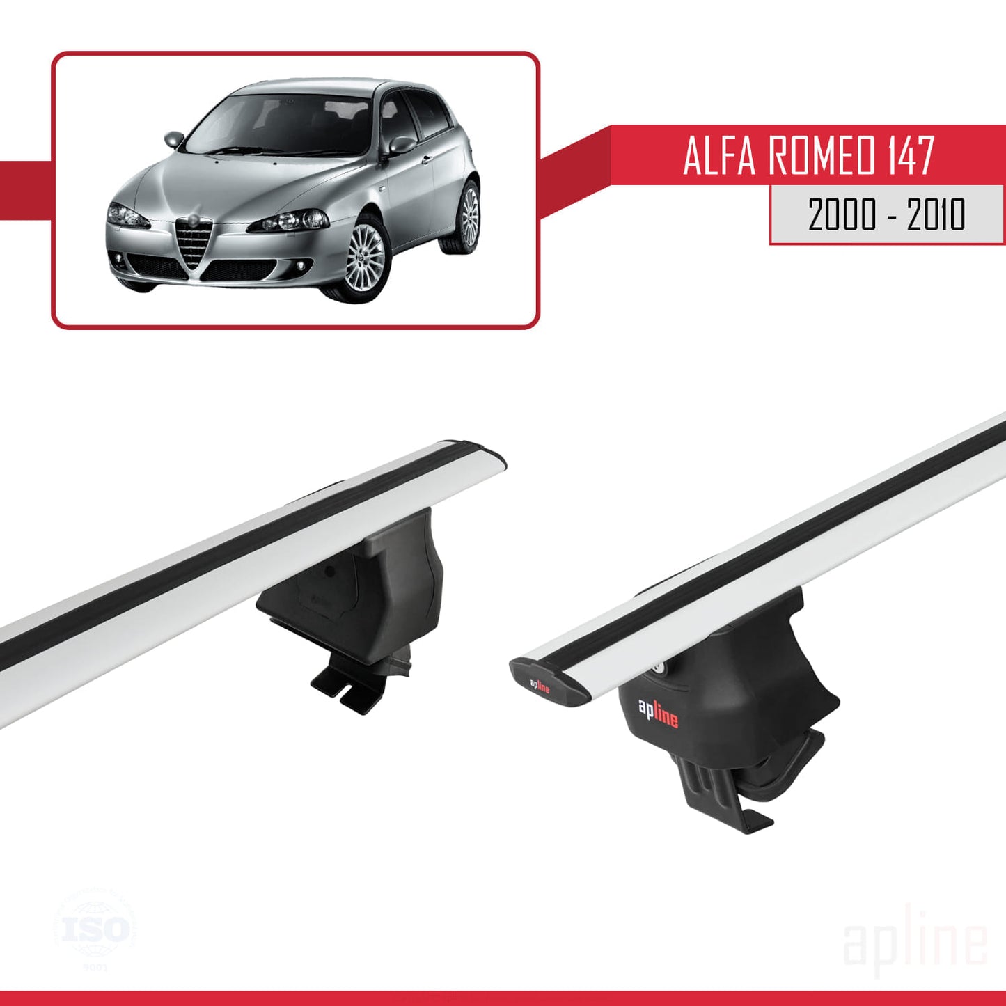 Compatible avec Alfa Romeo 147 (T937) 2000-2010 ACE-4 Barres de Toit Railing Porte-Bagages de Voiture Gris Aluminium 2 Barres