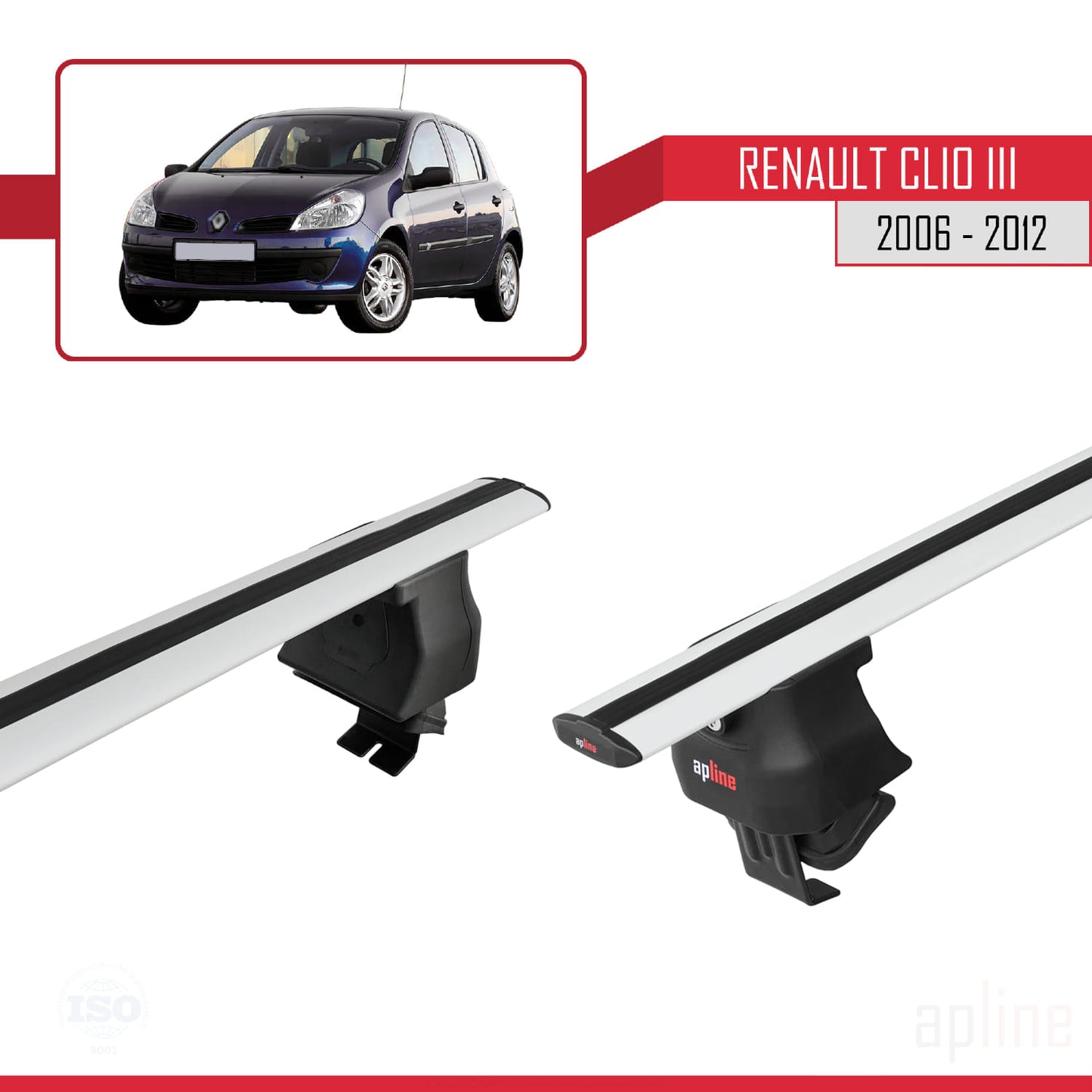 Compatible with Renault Clio 3 2006-2012 ACE-4 Car Roof Rack Cross Bar Grey Aluminium 2 Bars