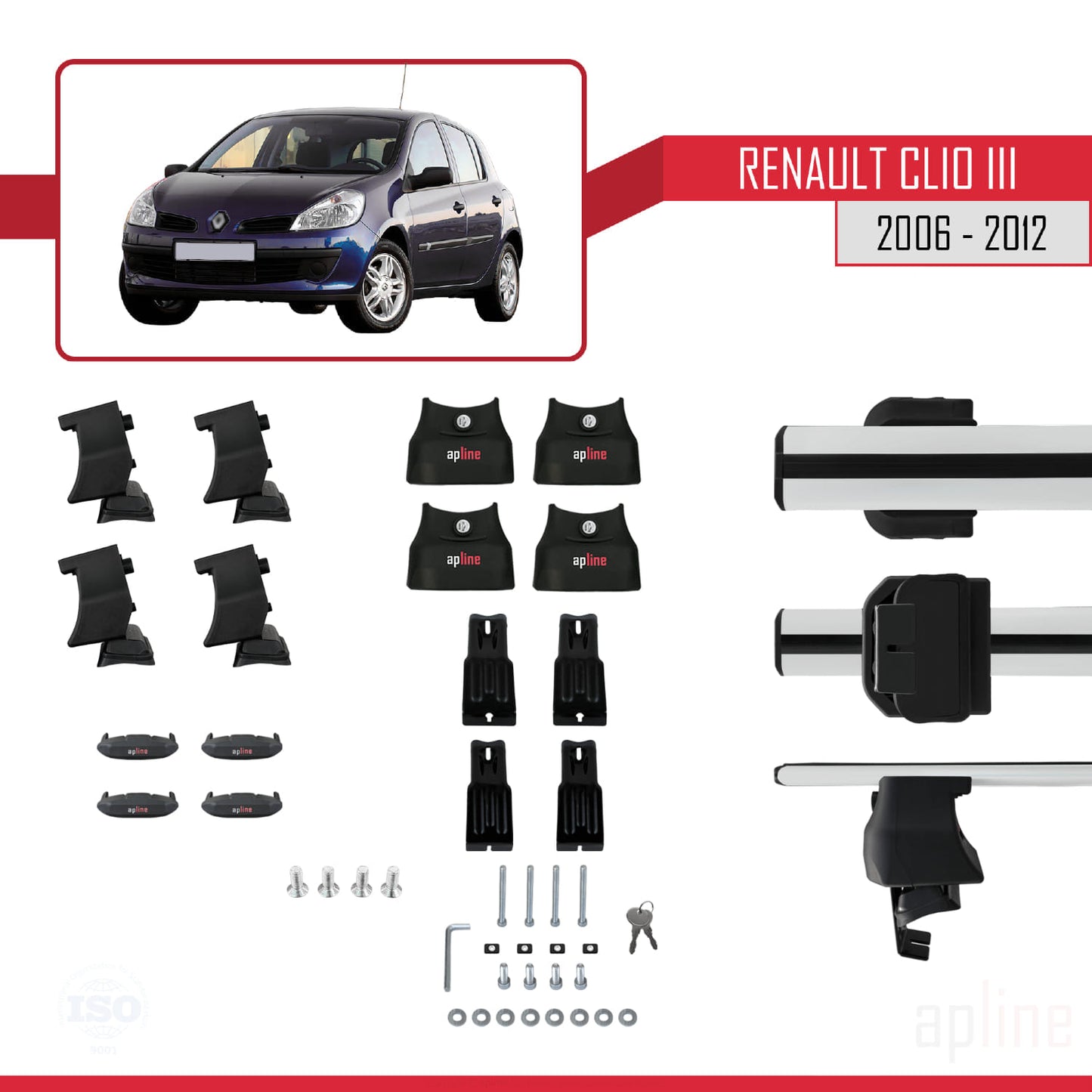 Compatible with Renault Clio 3 2006-2012 ACE-4 Car Roof Rack Cross Bar Grey Aluminium 2 Bars