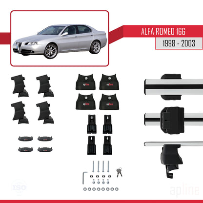 Compatible avec Alfa Romeo 166 (T936) Pre-Facelift 1998-2003 ACE-4 Barres de Toit Railing Porte-Bagages de Voiture Gris Aluminium 2 Barres