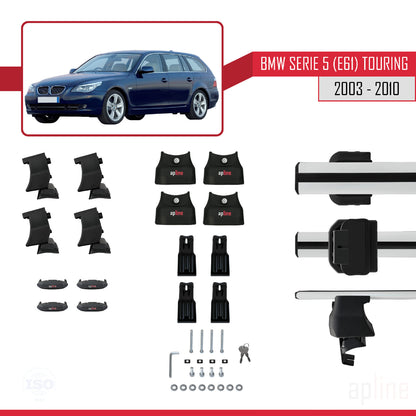 Compatible avec BMW Série 5 (E61) Touring 2004-2010 ACE-4 Barres de Toit Railing Porte-Bagages de Voiture Gris Aluminium 2 Barres