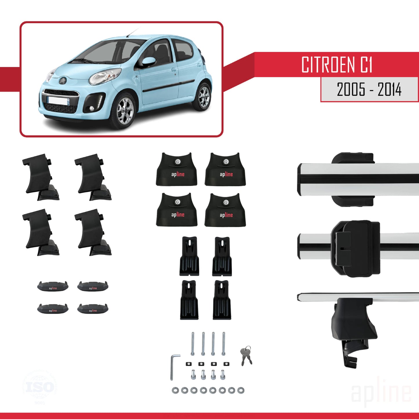 Compatible avec Citroen C1 2005-2014 ACE-4 Barres de Toit Railing Porte-Bagages de Voiture Gris Aluminium 2 Barres