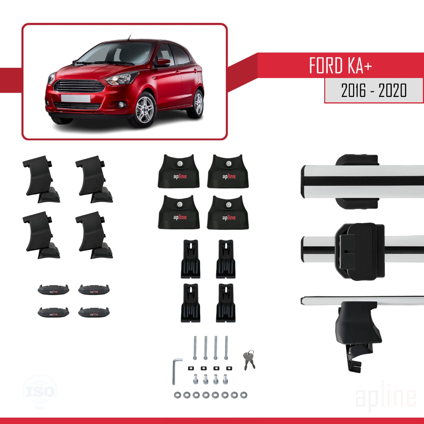 Compatible avec Ford Ka+ 2016-2020 ACE-4 Barres de Toit Railing Porte-Bagages de Voiture Gris Aluminium 2 Barres
