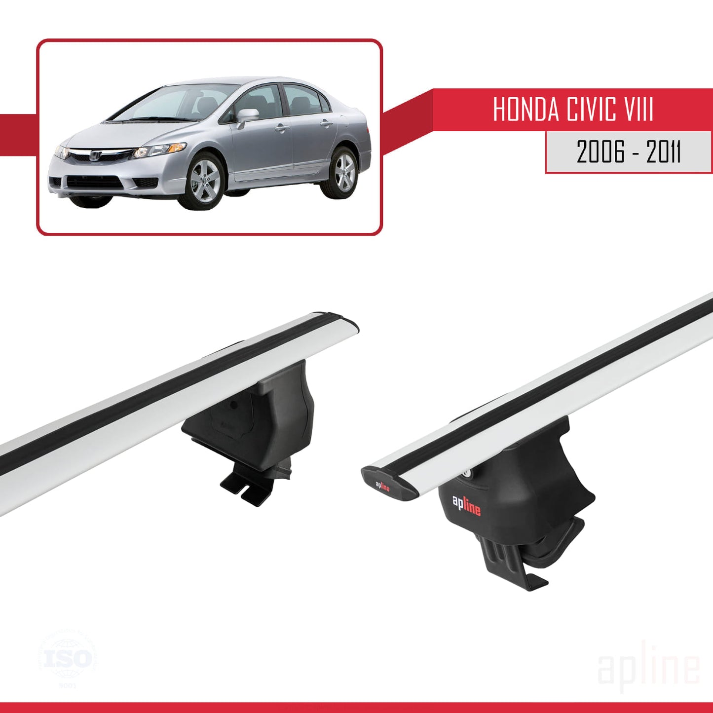 Compatible with Honda Civic 8 V3 Sedan 2006-2011 ACE-4 Car Roof Rack Cross Bar Grey Aluminium 2 Bars