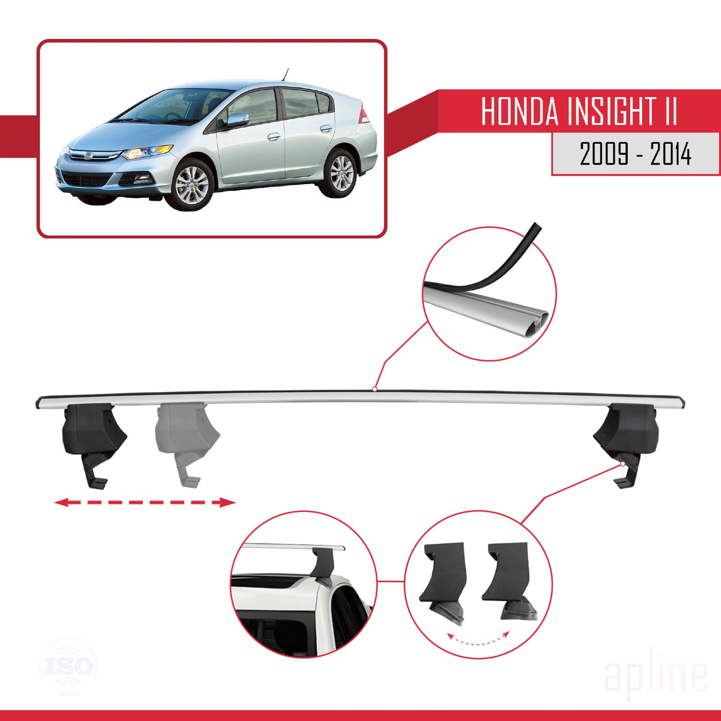 Compatible with Honda Insight 2 (ZE2) 2009-2014 ACE-4 Car Roof Rack Cross Bar Grey Aluminium 2 Bars