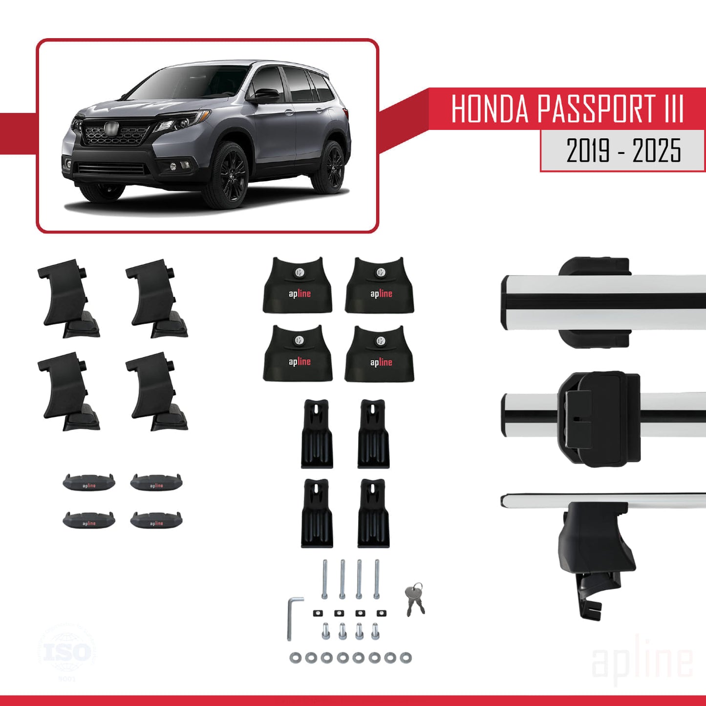 Compatible avec Honda Passport 3 (YF7/8) 2019-2025 ACE-4 Barres de Toit Railing Porte-Bagages de Voiture Gris Aluminium 2 Barres