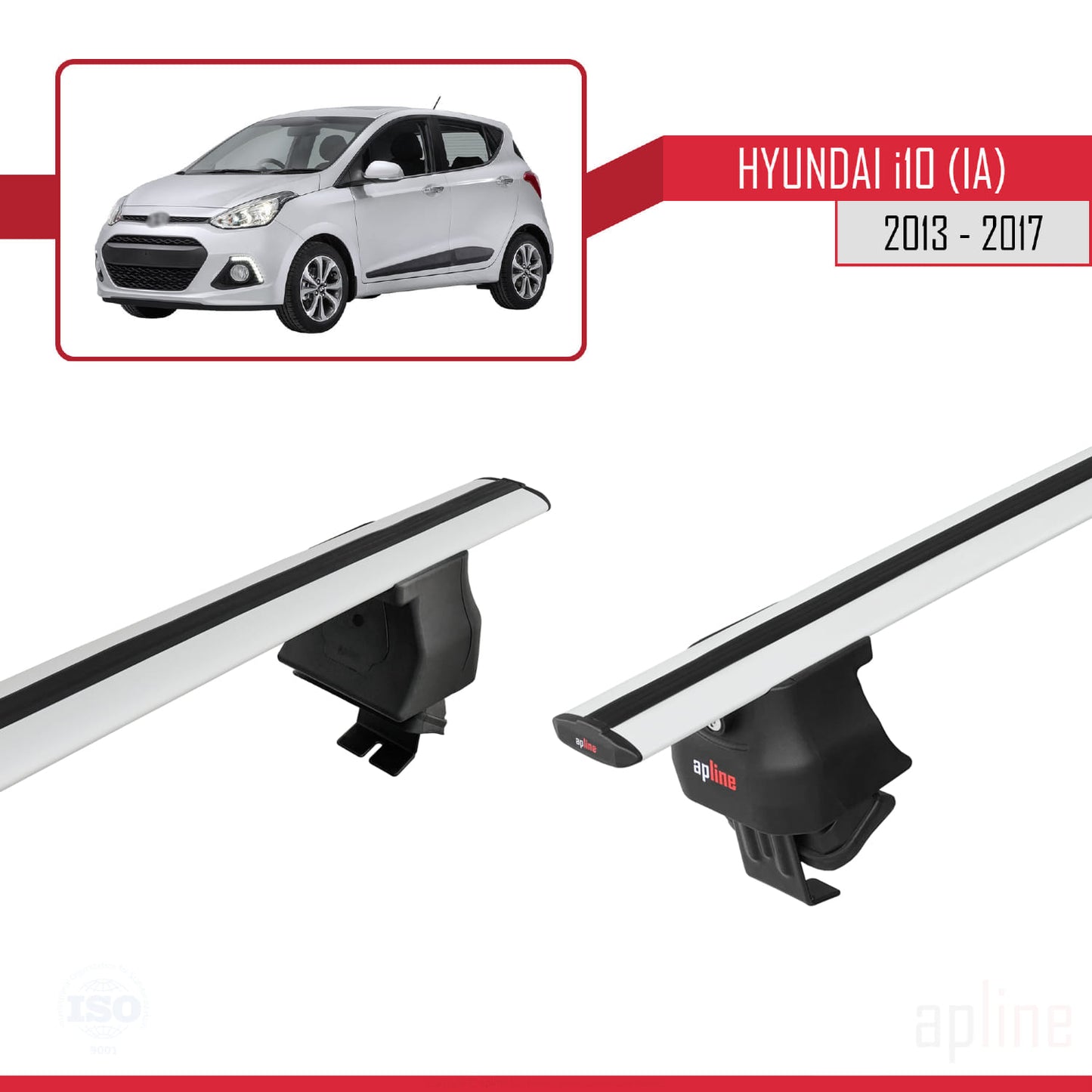 Compatible avec Hyundai i10 II (IA) Pre-Facelift 2013-2017 ACE-4 Barres de Toit Railing Porte-Bagages de Voiture Gris Aluminium 2 Barres