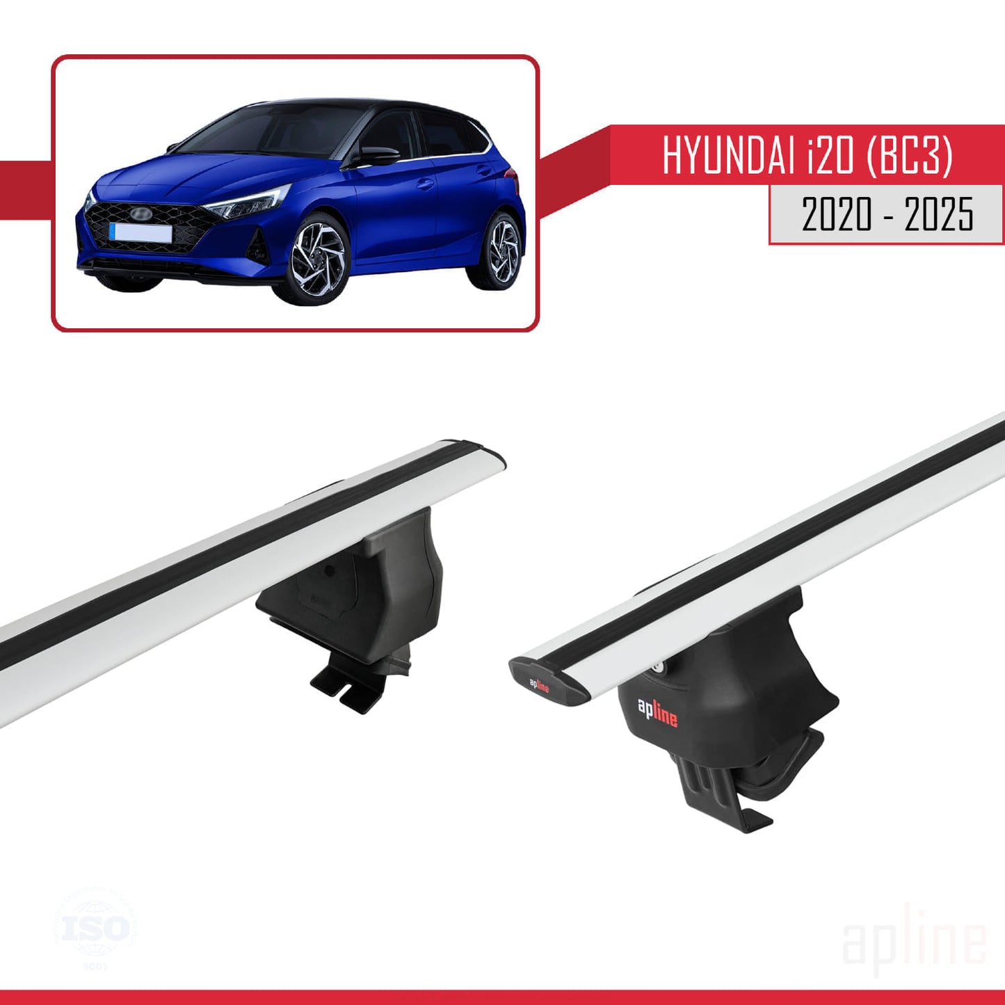 Compatible with Hyundai i20 III (BC3) 2020-2025 ACE-4 Car Roof Rack Cross Bar Grey Aluminium 2 Bars