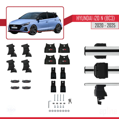 Compatible with Hyundai i20 III (BC3) N 2020-2025 ACE-4 Car Roof Rack Cross Bar Grey Aluminium 2 Bars