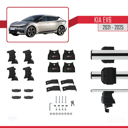 Compatible with Kia EV6 2021-2025 ACE-4 Car Roof Rack Cross Bar Grey Aluminium 2 Bars