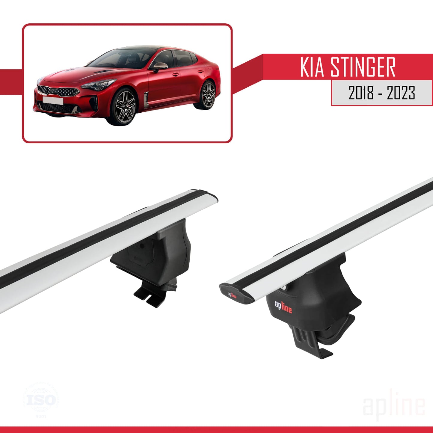 Compatible with Kia Stinger 2018-2023 ACE-4 Car Roof Rack Cross Bar Grey Aluminium 2 Bars