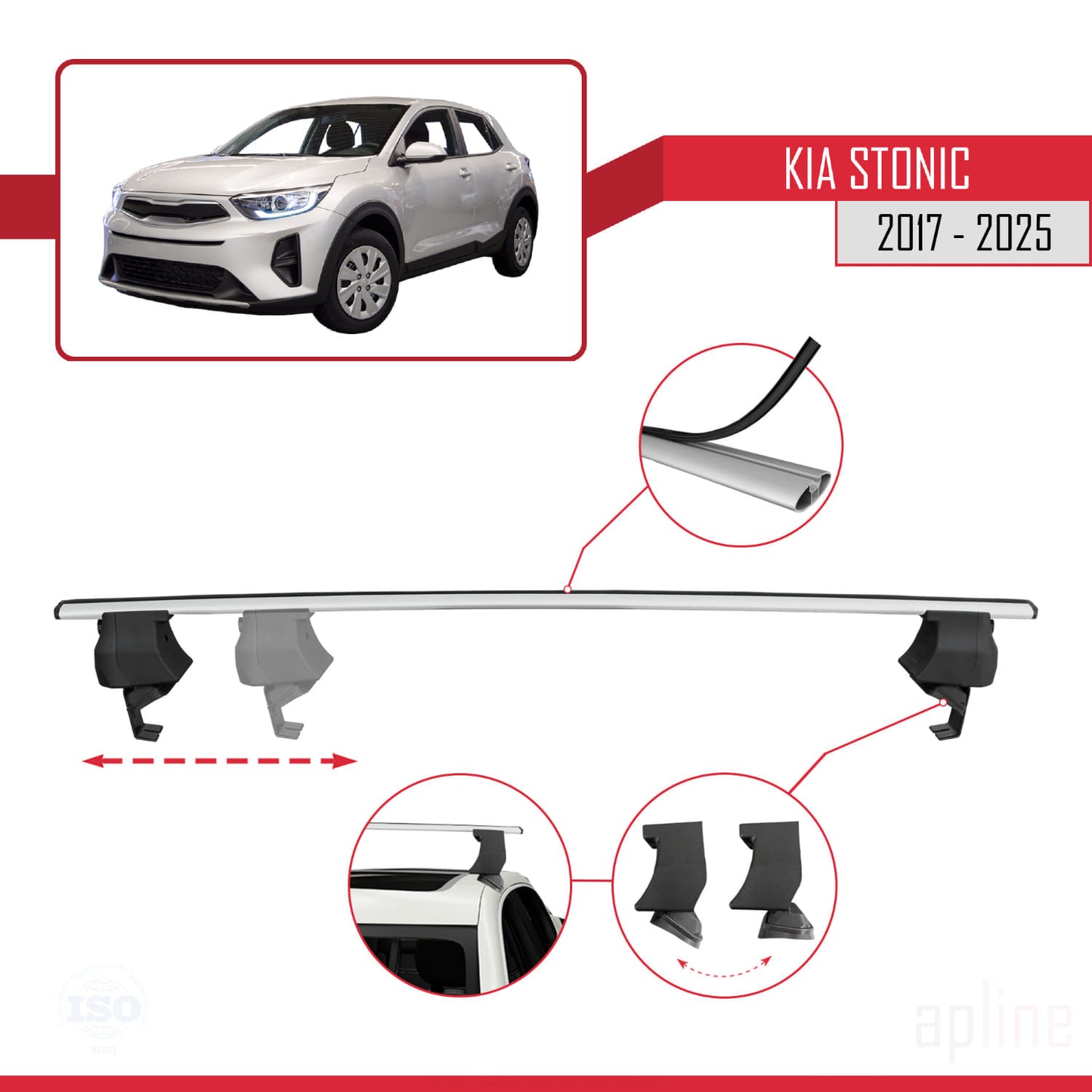 Compatible avec Kia Stonic 2017-2025 ACE-4 Barres de Toit Railing Porte-Bagages de Voiture Gris Aluminium 2 Barres