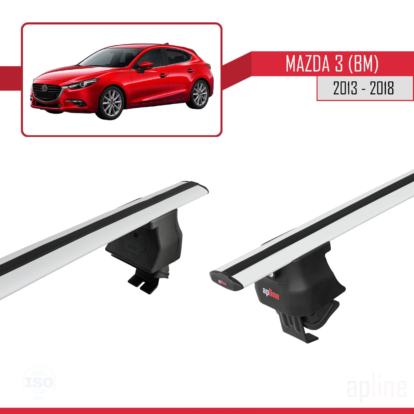 Compatible with Mazda 3 III (BM) 2013-2018 ACE-4 Car Roof Rack Cross Bar Grey Aluminium 2 Bars