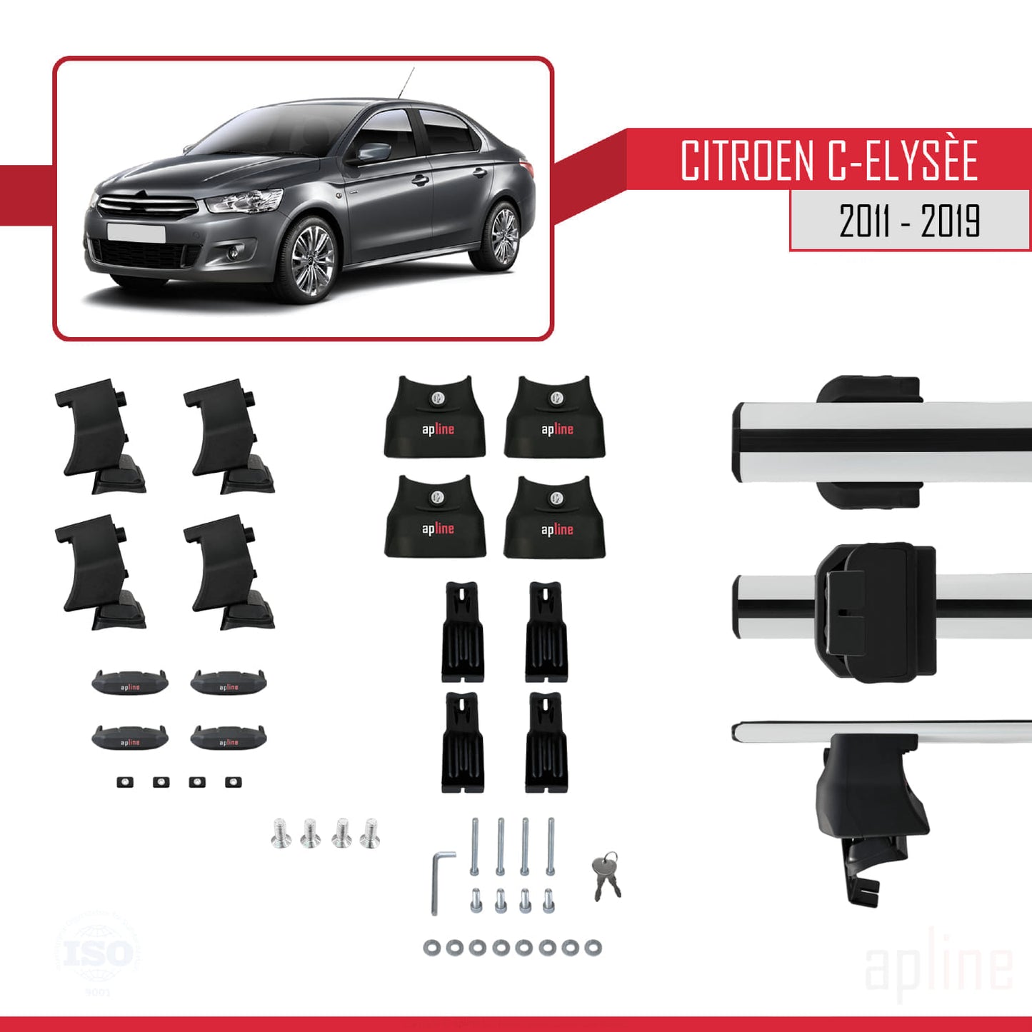Compatible with Citroen C-Elysee 2011-2019 ACE-4 Car Roof Rack Cross Bar Grey Aluminium 2 Bars