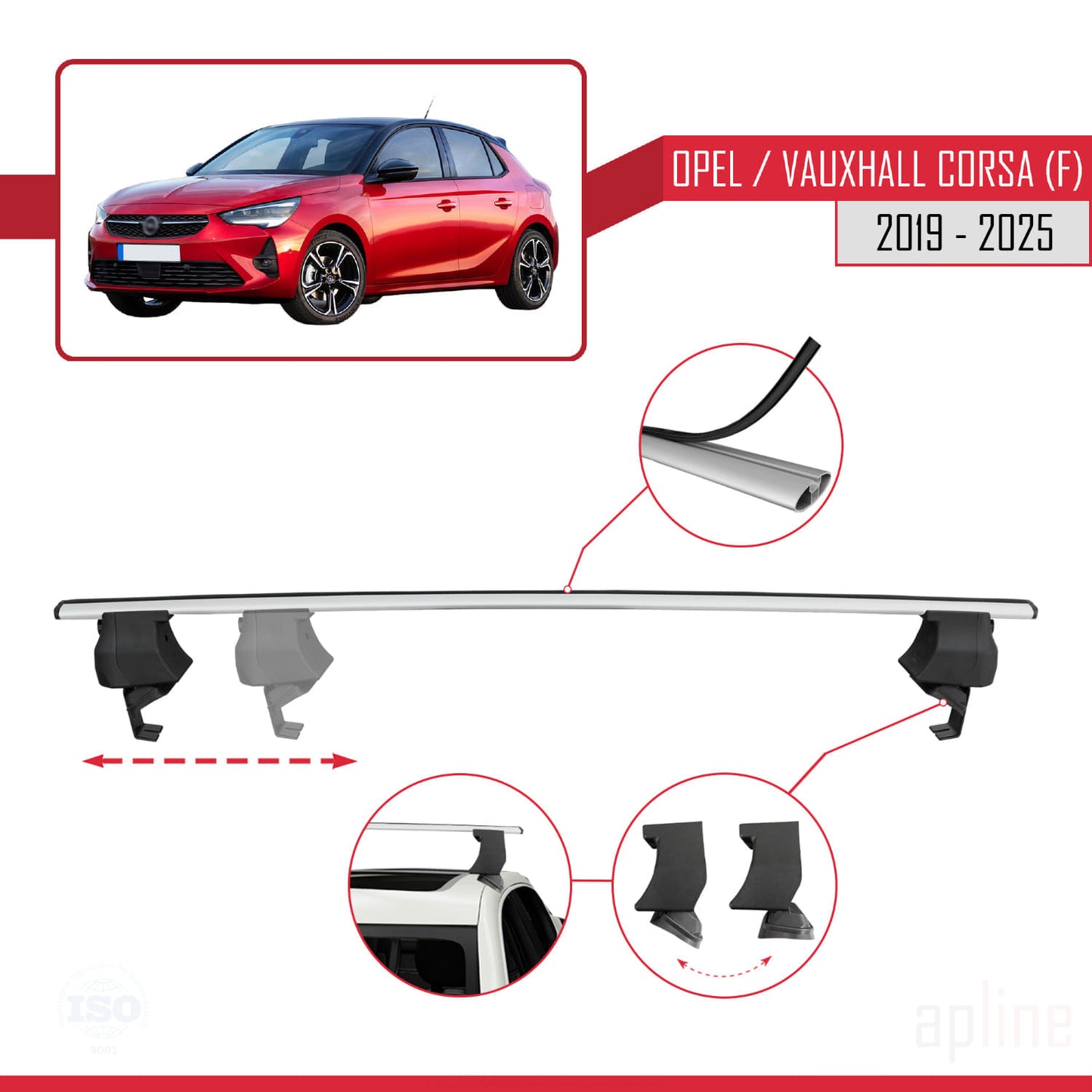 Compatible with Opel/Vauxhall Corsa F 2019-2025 ACE-4 Car Roof Rack Cross Bar Grey Aluminium 2 Bars