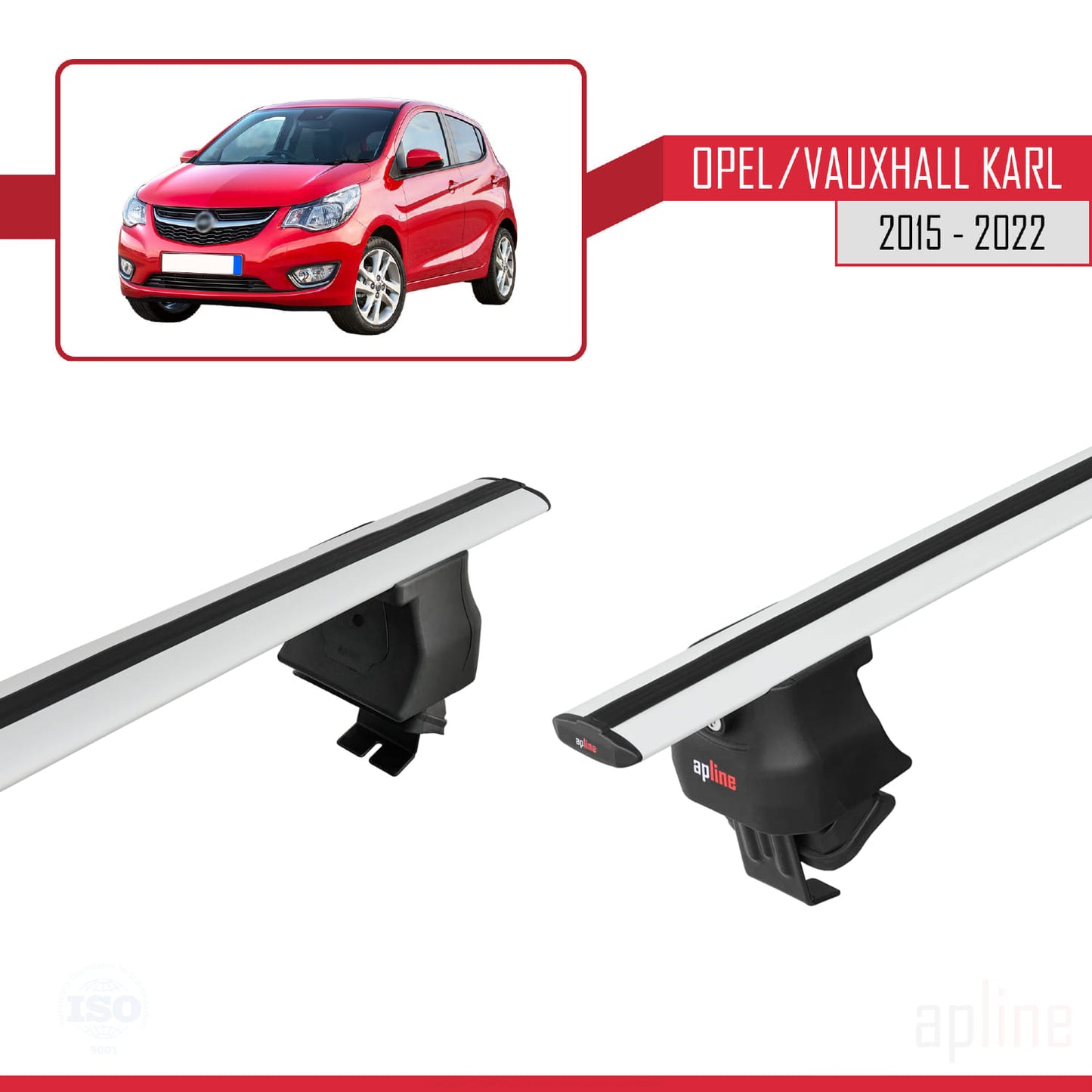 Compatible with Opel/Vauxhall Karl 2015-2022 ACE-4 Car Roof Rack Cross Bar Grey Aluminium 2 Bars