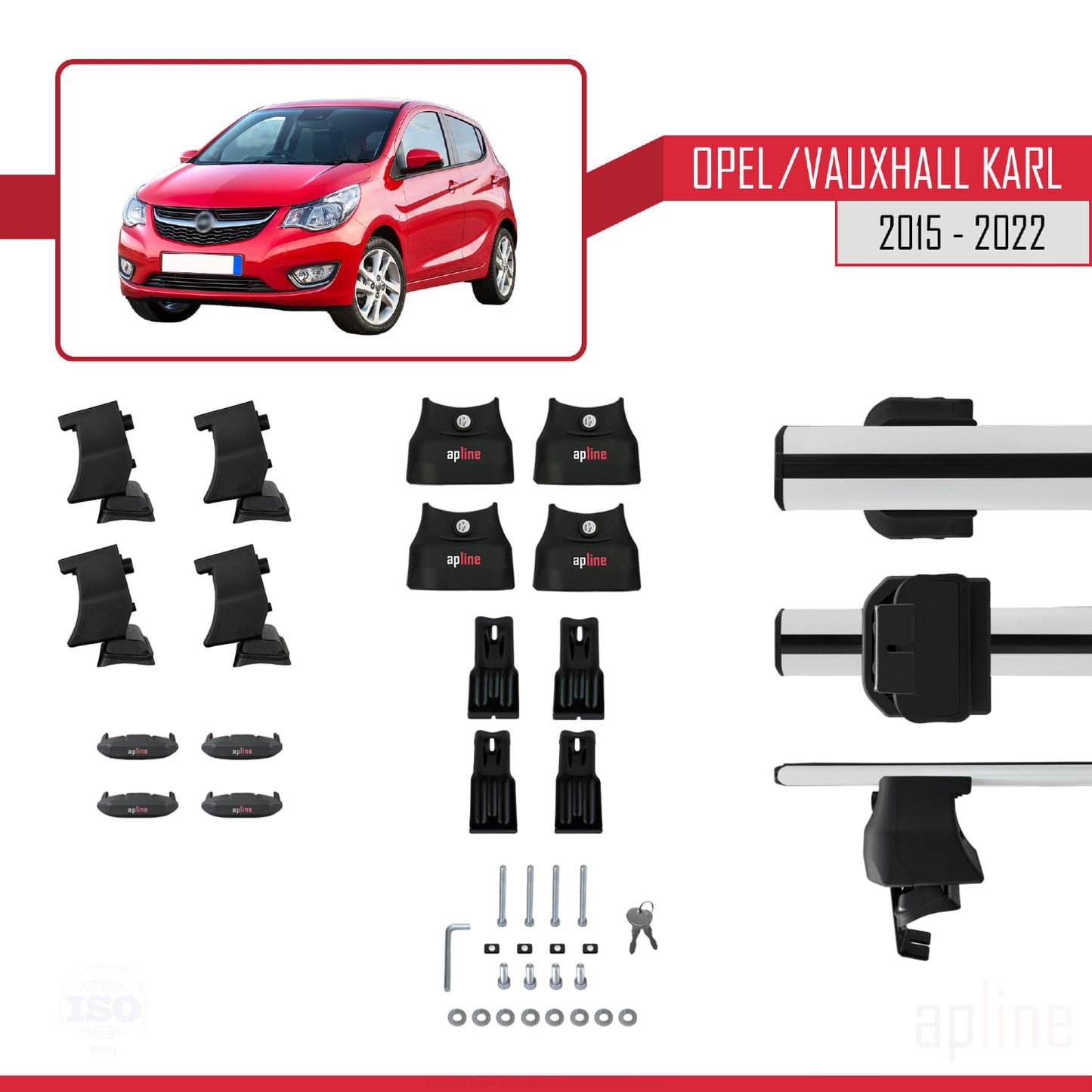 Compatible with Opel/Vauxhall Karl 2015-2022 ACE-4 Car Roof Rack Cross Bar Grey Aluminium 2 Bars