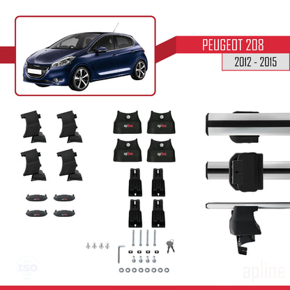 Compatible with Peugeot 208 (A9) Pre-Facelift 2012-2015 ACE-4 Car Roof Rack Cross Bar Grey Aluminium 2 Bars