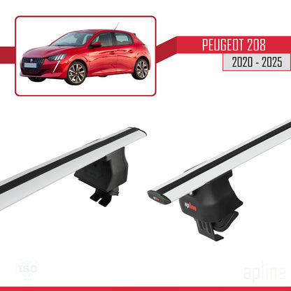 Compatible with Peugeot 208 II (P21) 2020-2025 ACE-4 Car Roof Rack Cross Bar Grey Aluminium 2 Bars