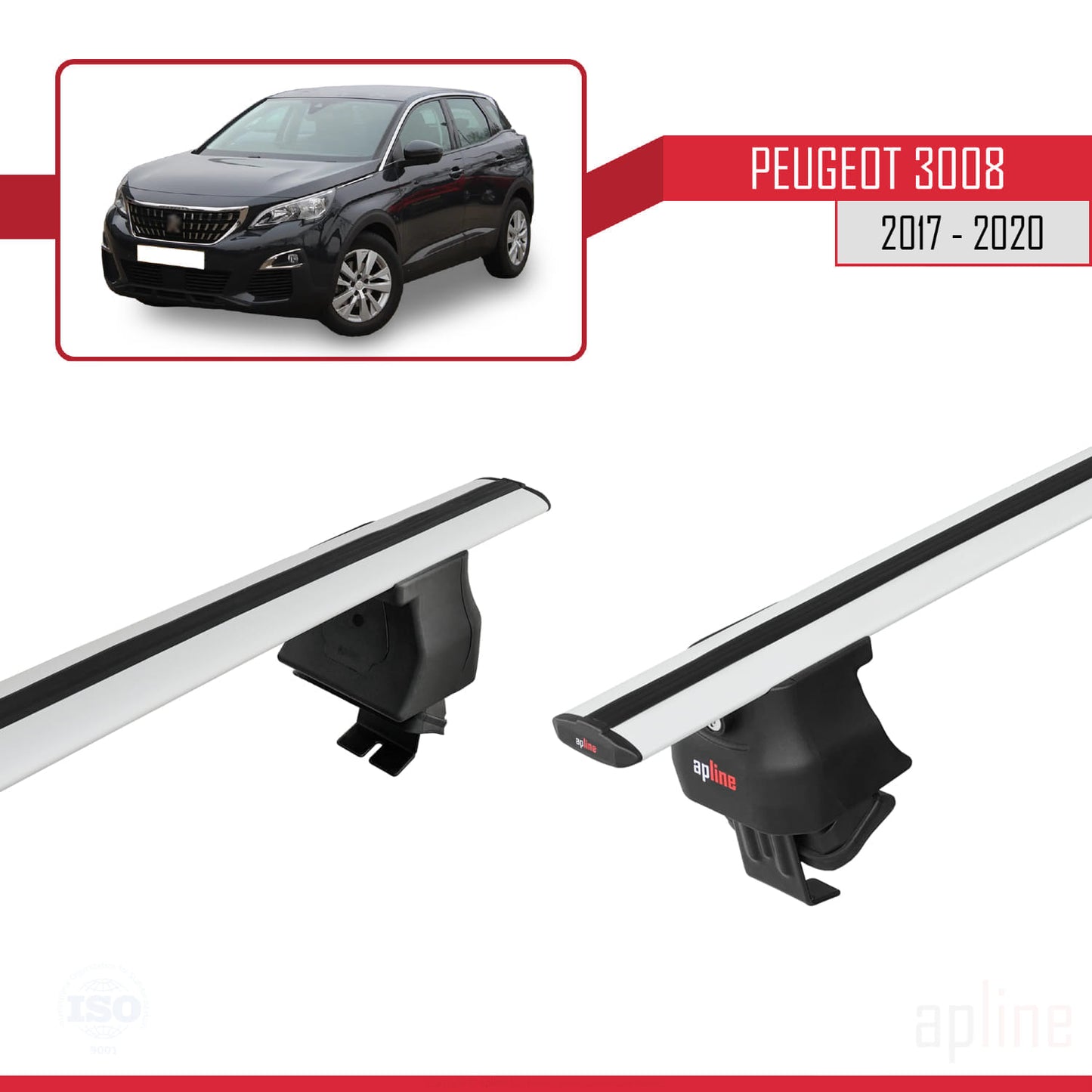 Compatible with Peugeot 3008 II (P84) Pre-Facelift 2017-2020 ACE-4 Car Roof Rack Cross Bar Grey Aluminium 2 Bars