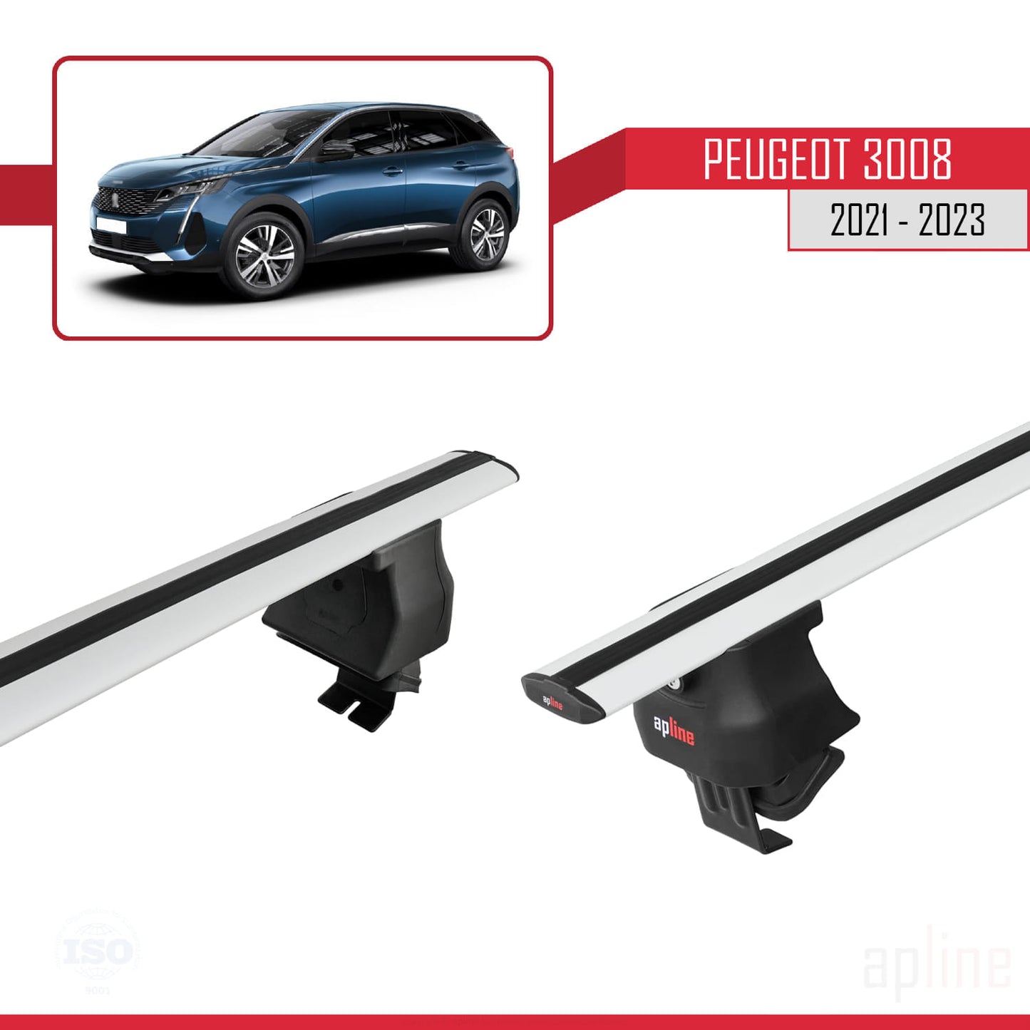 Compatible avec Peugeot 3008 II (P84) Post-Facelift 2021-2023 ACE-4 Barres de Toit Railing Porte-Bagages de Voiture Gris Aluminium 2 Barres