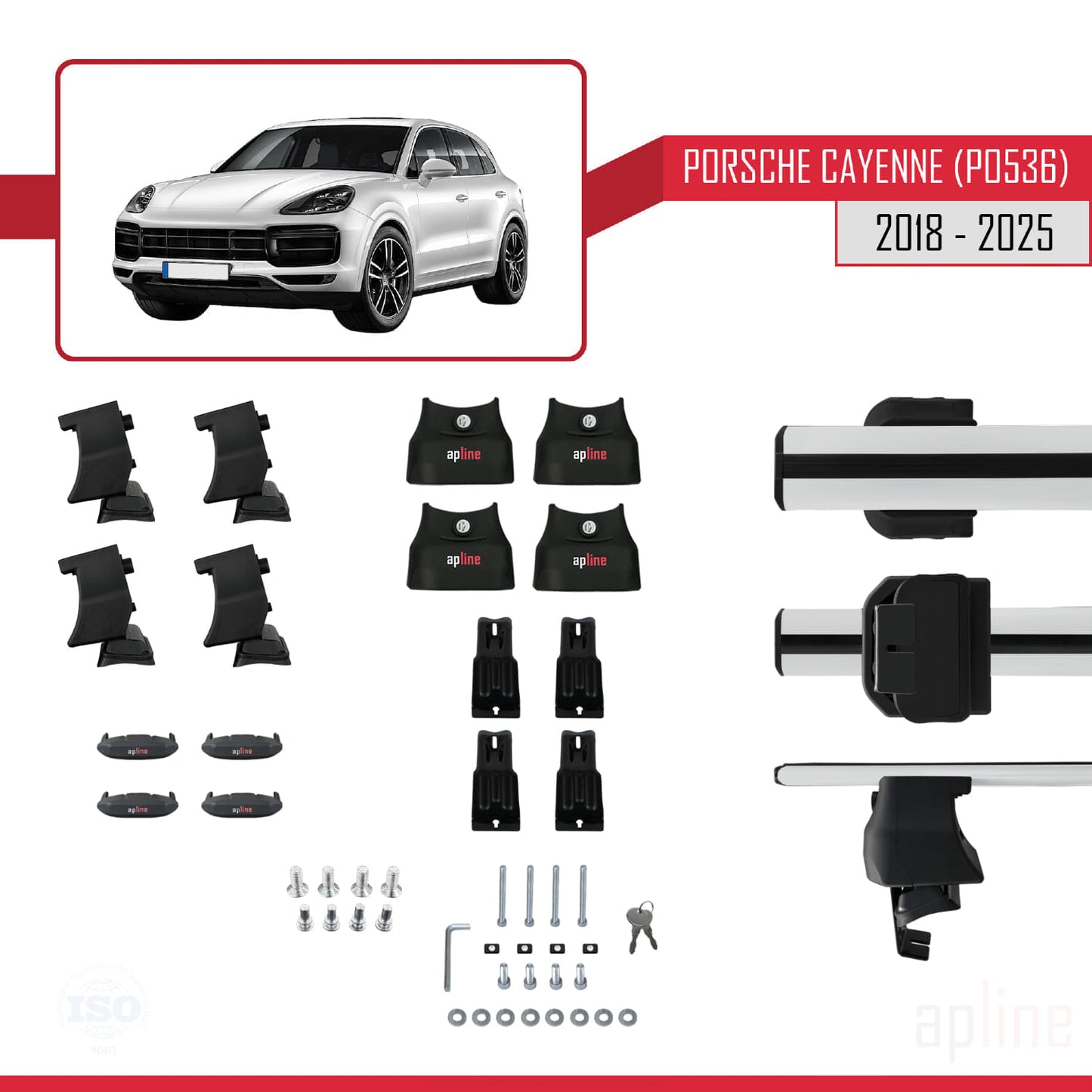 Compatible with Porsche Cayenne 3 (9YA) 2018-2025 ACE-4 Car Roof Rack Cross Bar Grey Aluminium 2 Bars