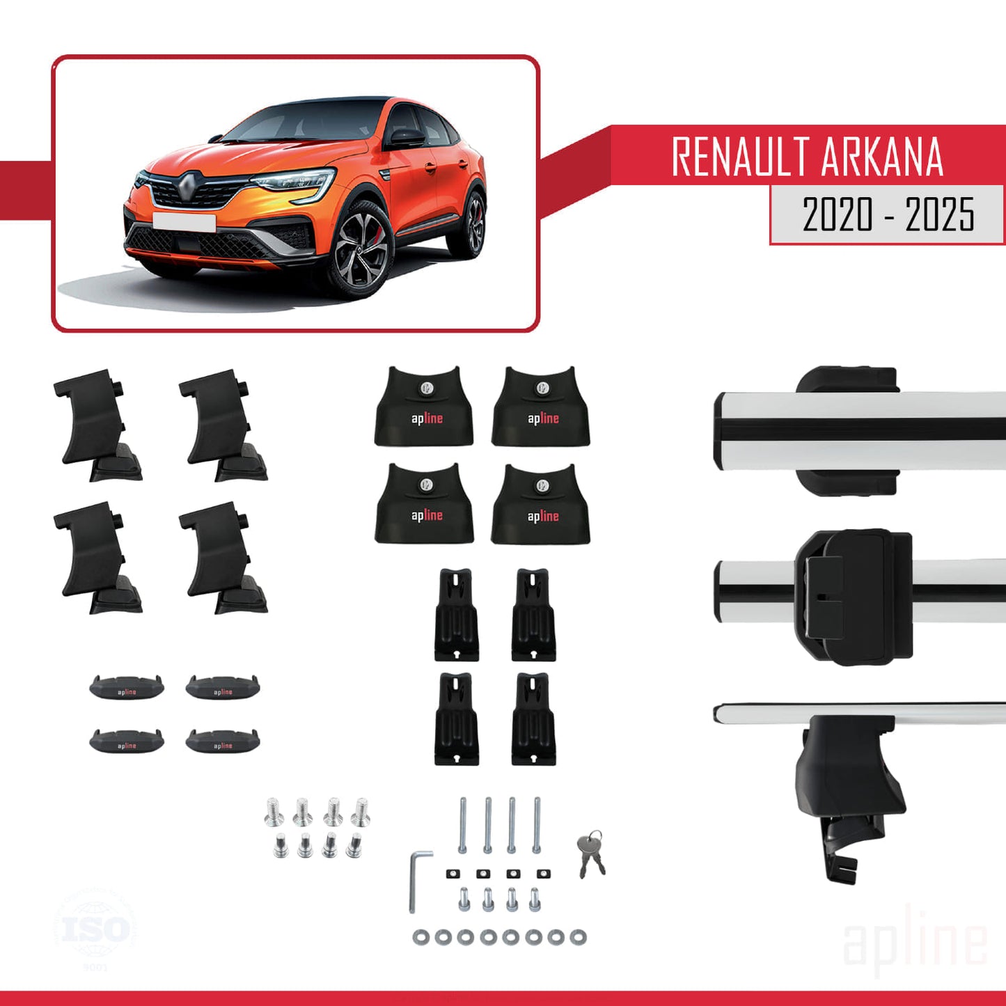Compatible with Renault Arkana 2020-2025 ACE-4 Car Roof Rack Cross Bar Grey Aluminium 2 Bars