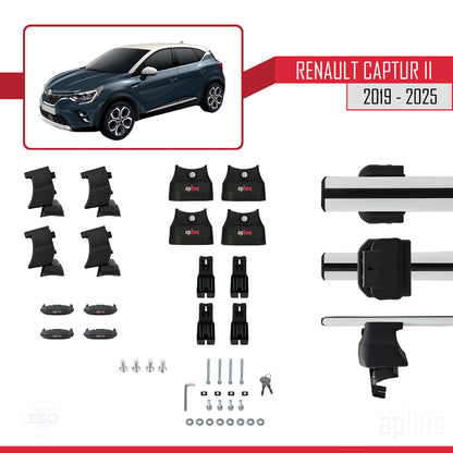 Compatible with Renault Captur 2 2019-2025 ACE-4 Car Roof Rack Cross Bar Grey Aluminium 2 Bars