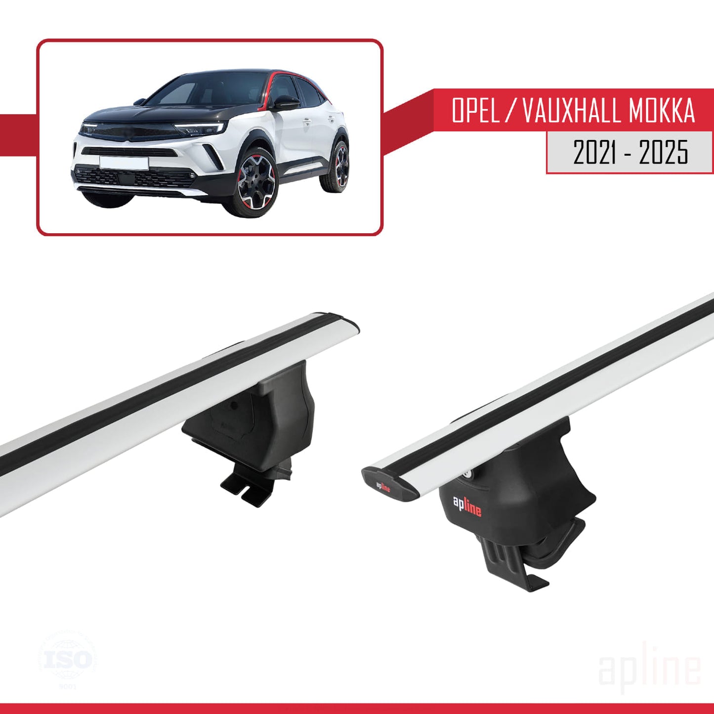 Compatible with Opel/Vauxhall Mokka B 2021-2025 ACE-4 Car Roof Rack Cross Bar Grey Aluminium 2 Bars