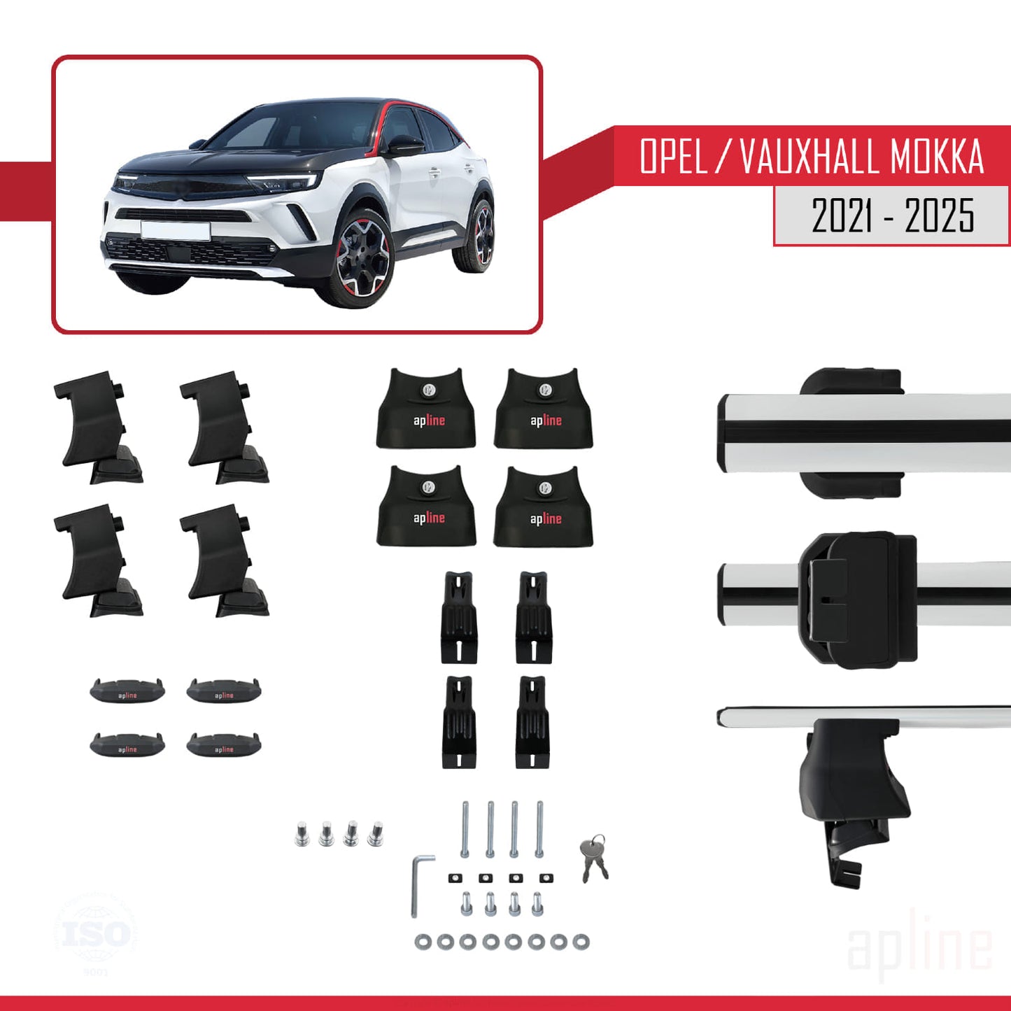 Compatible with Opel/Vauxhall Mokka B 2021-2025 ACE-4 Car Roof Rack Cross Bar Grey Aluminium 2 Bars