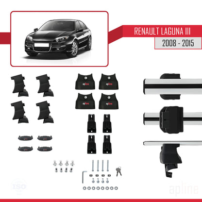 Compatible with Renault Laguna 3 (X91)2008-2015 ACE-4 Car Roof Rack Cross Bar Grey Aluminium 2 Bars