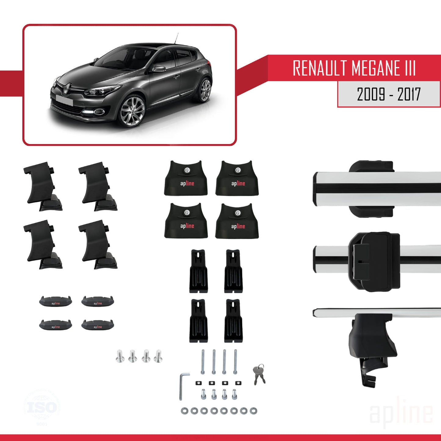 Compatible with Renault Megane 3 2009-2017 ACE-4 Car Roof Rack Cross Bar Grey Aluminium 2 Bars