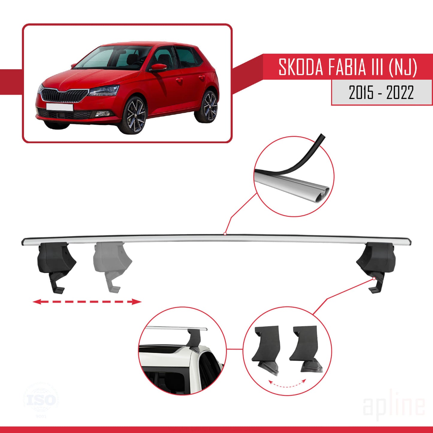 Compatible avec Skoda Fabia 3 (NJ) 2015-2022 ACE-4 Barres de Toit Railing Porte-Bagages de Voiture Gris Aluminium 2 Barres