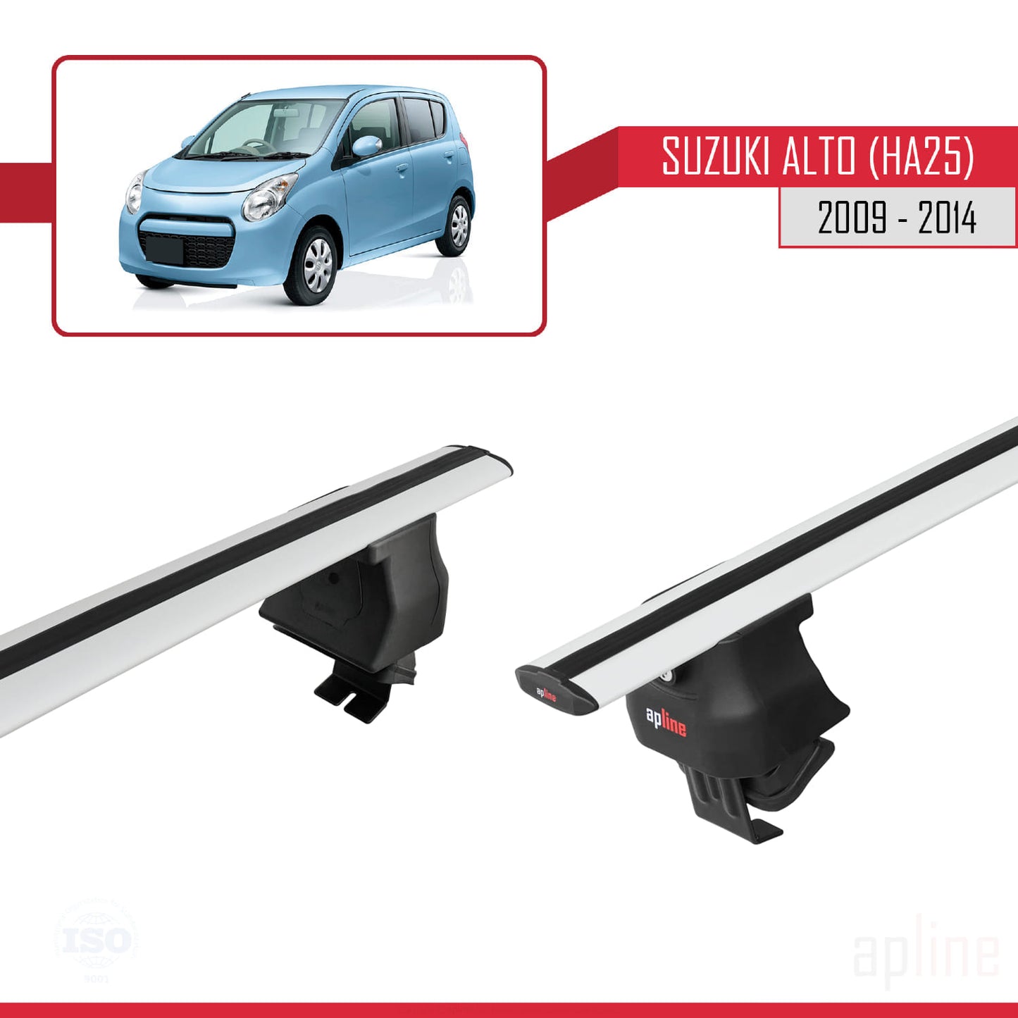 Compatible with Suzuki Alto (HA25) 2009-2014 ACE-4 Car Roof Rack Cross Bar Grey Aluminium 2 Bars